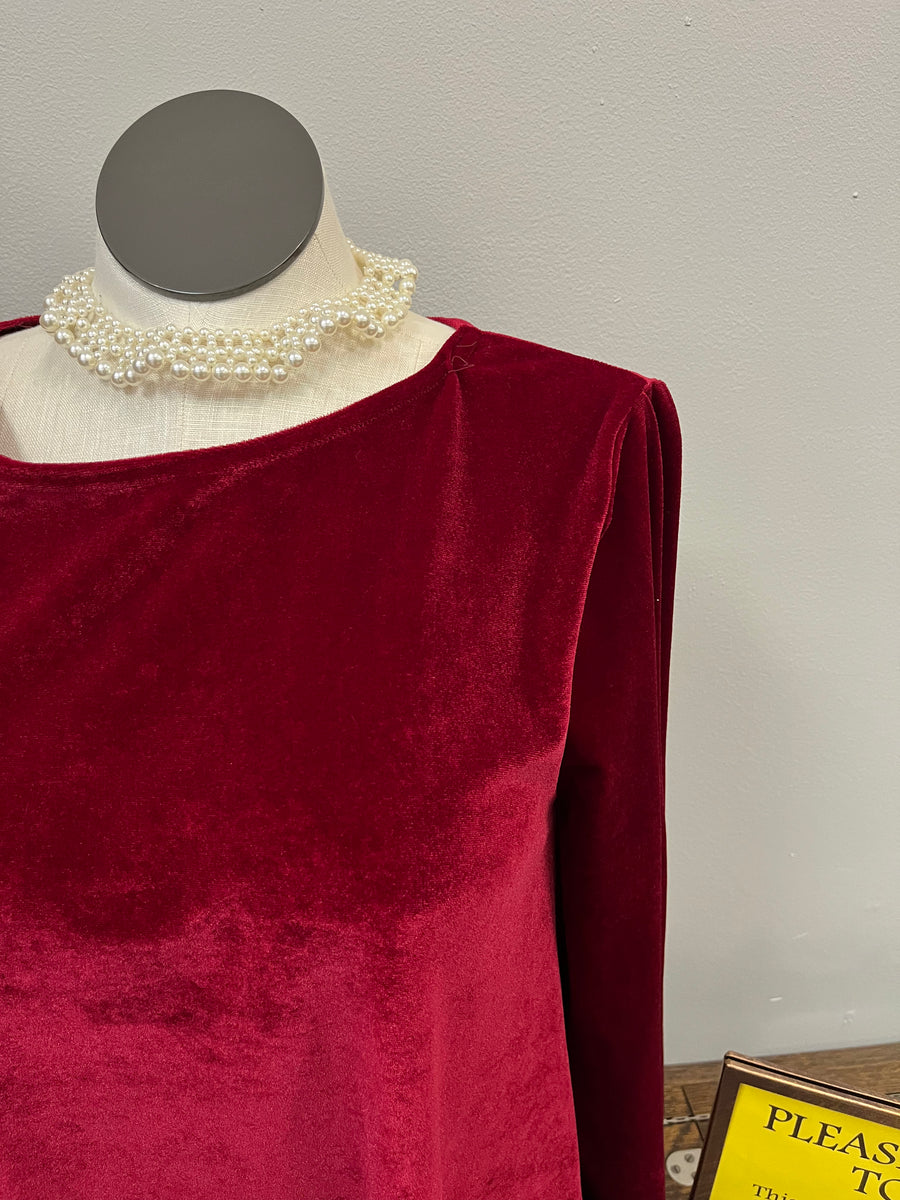 Cherry Red Velvet Long Sleeve A-Line Swing Dress 3X