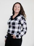 Ivory and Black Buffalo Plaid Dolman Sleeve Shirt