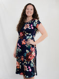 Navy Blue and Tropical Flower Midi Dress