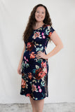 Navy Blue and Tropical Flower Midi Dress