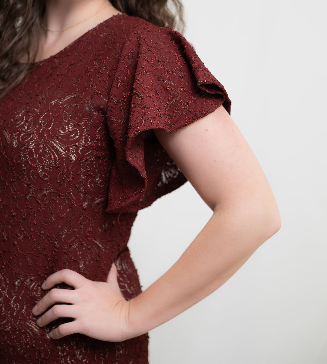 Burgundy Lace Sheath Dress 1X