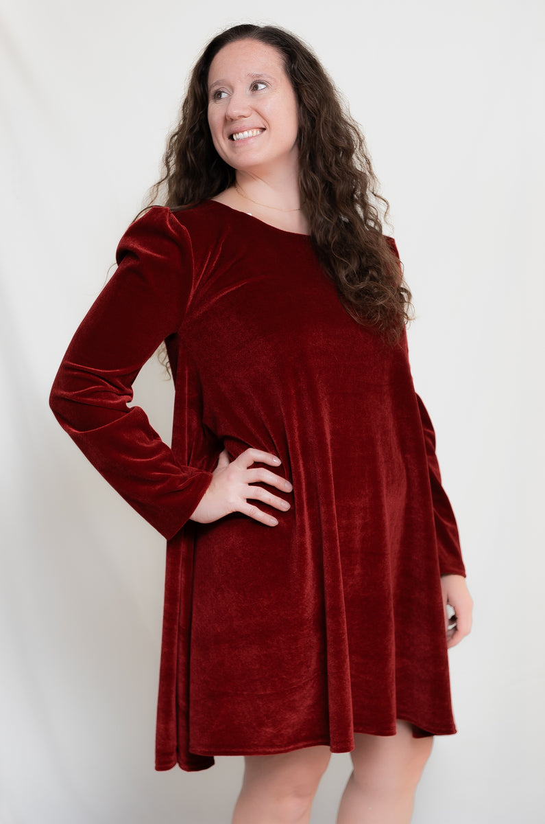 Cherry Red Velvet Long Sleeve A-Line Swing Dress 3X Cherry Red Velvet Long Sleeve A-Line Swing Dress 3X