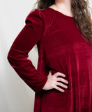 Cherry Red Velvet Long Sleeve A-Line Swing Dress