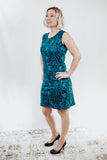 Teal Jacquard Sheath Tank Dress