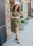 Olive Green with Ivory Polka Dot Rib Knit Dress