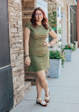 Olive Green with Ivory Polka Dot Rib Knit Dress
