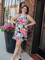Black and White with Colorful Floral Print Dress