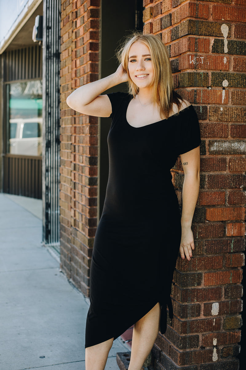 knee length dresses for ladies Anastasia One Shoulder Modal Midi Dress / Black | Meshki