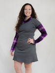 Gray with Purple Plaid Sweatshirt Dress