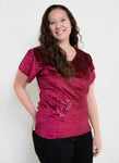 Berry Red Sequin Top with Ruffle Sleeve