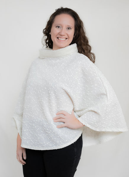 Ivory Boucle Caplet with Fur Collar