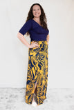 Navy Tropical Maxi Skirt with Yellow Leaves