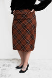 Rust and Brown Plaid Pencil Skirt