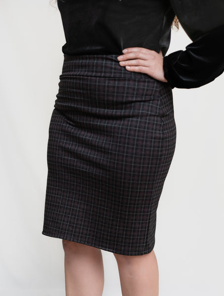 Red and Gray Plaid Pencil Skirt