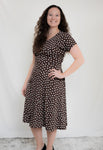 Brown with White and Blue Polka Dot Fit n Flare Dress