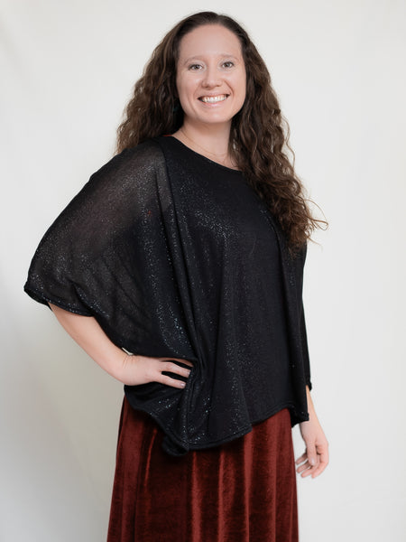 Black and Silver Sparkle Bat Wing Dolman Top