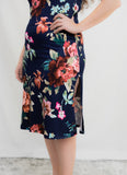 Navy Blue and Tropical Flower Midi Dress