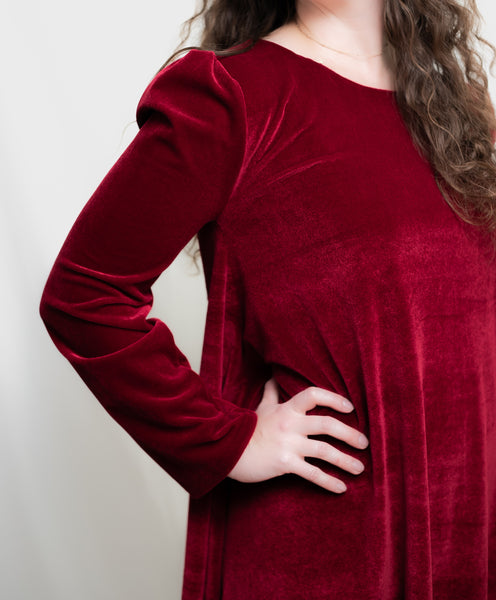 Cherry Red Velvet Long Sleeve A-Line Swing Dress Skirting the Rules Cherry Red Velvet Long Sleeve A-Line Swing Dress Skirting the Rules