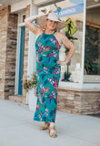 Green and Multi Colored Floral Halter Maxi Dress