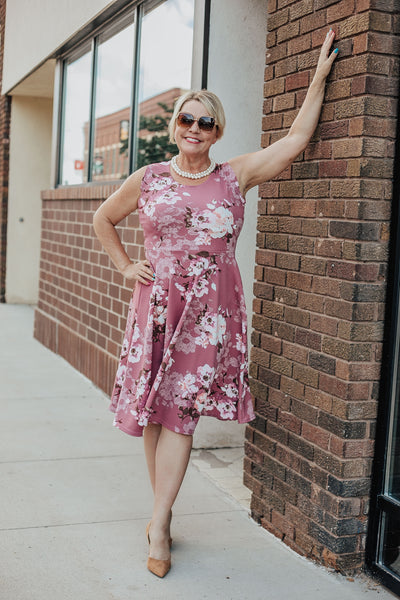 Mauve Purple and Pink Floral Midi Fit n Flare Dress Skirting the Rules Mauve Purple and Pink Floral Midi Fit n Flare Dress Skirting the Rules