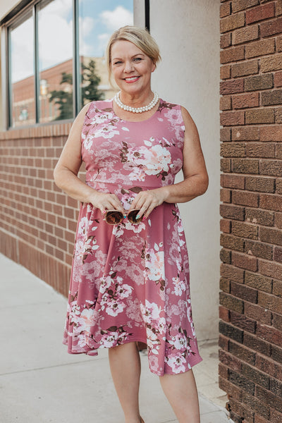 Mauve Purple and Pink Floral Midi Fit n Flare Dress Skirting the Rules Mauve Purple and Pink Floral Midi Fit n Flare Dress Skirting the Rules