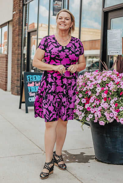 Black and Purple Floral Fit n Flare Dress Black and Purple Floral Fit n Flare Dress