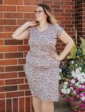 Gray Small Pink and White Floral Midi Dress