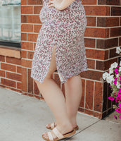 Gray Small Pink and White Floral Midi Dress
