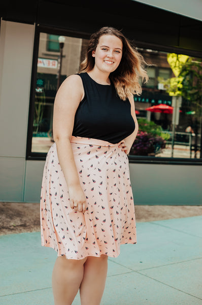 Peach Skirt with Pink and Black Sailboats