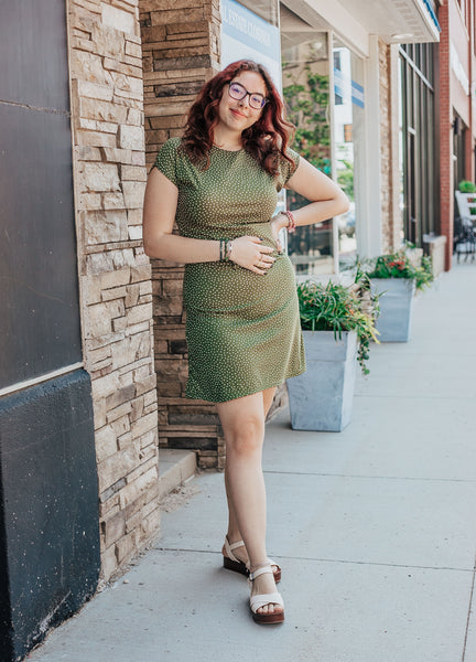 Olive Green with Ivory Polka Dot Rib Knit Dress 2X Olive Green with Ivory Polka Dot Rib Knit Dress 2X
