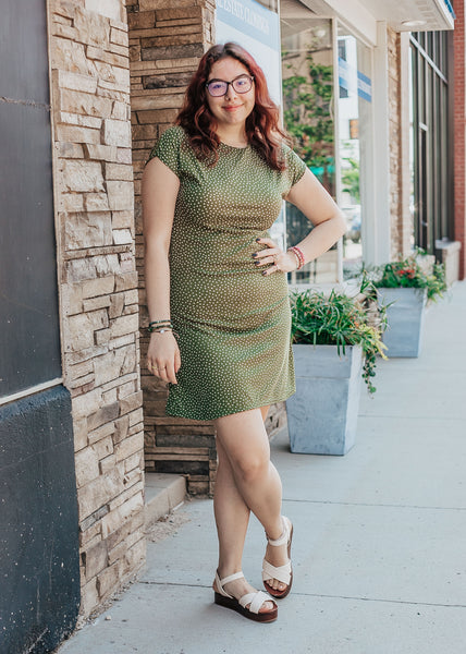 Olive Green with Ivory Polka Dot Rib Knit Dress Skirting the Rules Olive Green with Ivory Polka Dot Rib Knit Dress Skirting the Rules