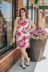 White with Red Floral Sheath Tank Dress