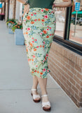 Green with Multicolored Floral Midi Skirt