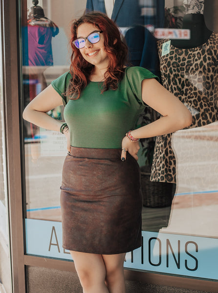 Faux Leather Brown Pencil Skirt