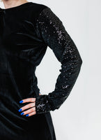 Black Velvet Sequin Sleeve Sheath Dress