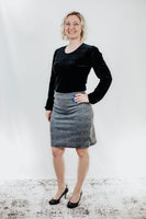 Black, Gray, and Silver Plaid Pencil Skirt