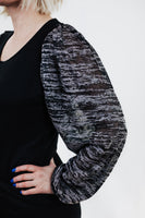 Black with Gray Burnout Puff Sleeve Top