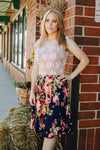 Navy Floral with Lace Top Fit n Flare Dress
