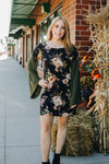 Black Floral Dress with Flare Sleeves