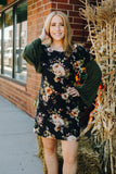Black Floral Dress with Flare Sleeves