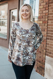 Ivory, Tan, and Gray Camo Loose Fit Tunic Top